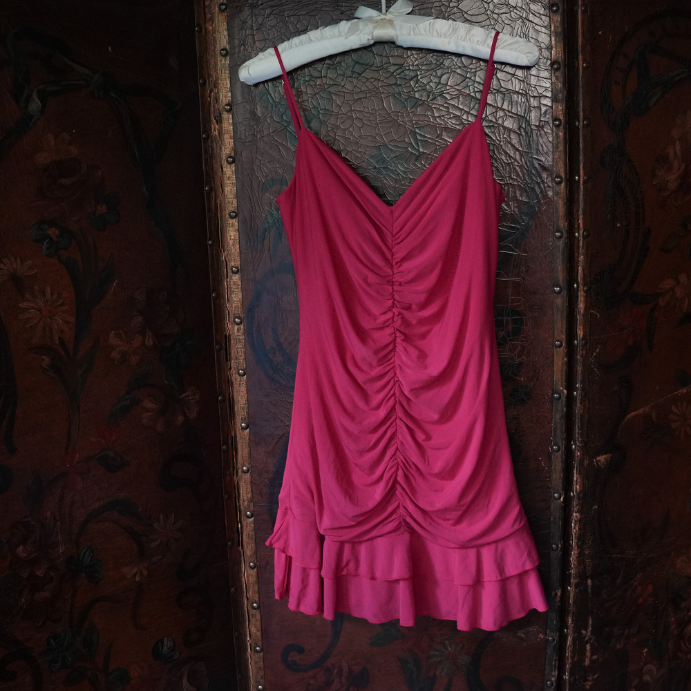 bcbg pink ruched mini dress y2k vintage small BCBGMAXAZRIA ruffle